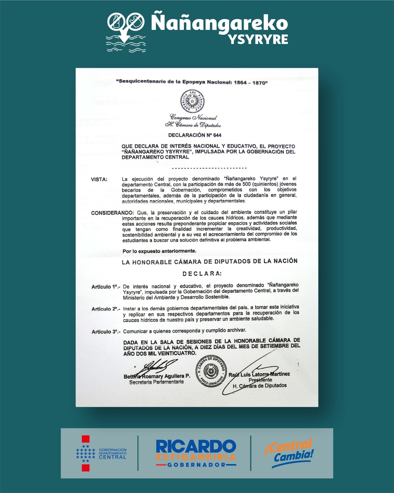 “Ñañangareko Ysyryre” es declarado de interés nacional y educativo